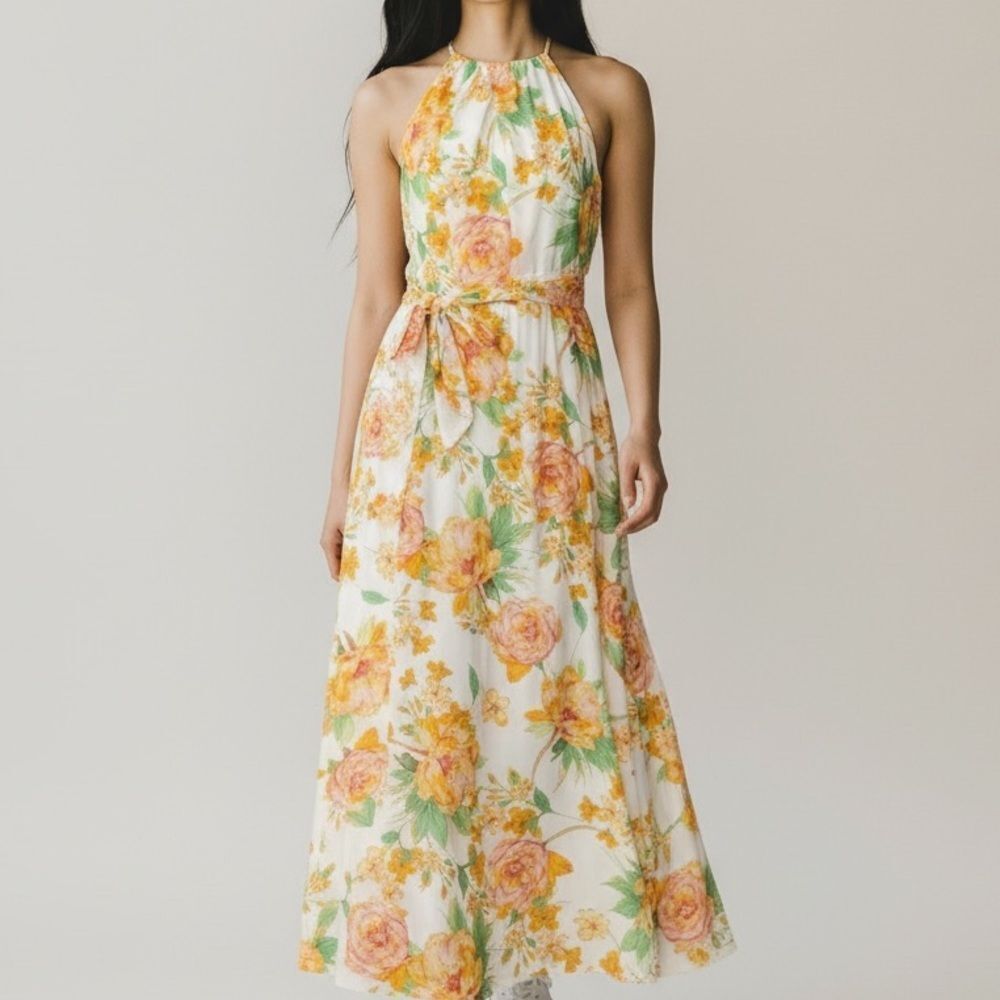 R&K Halter Floral Flowy Maxi Dress in Size 6